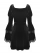 Black Pagoda Sleeve Square Neck Velvet Lace Up Sexy Gothic Cool Double Princess Dress