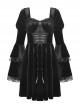 Black Pagoda Sleeve Square Neck Velvet Lace Up Sexy Gothic Cool Double Princess Dress