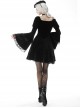 Black Pagoda Sleeve Square Neck Velvet Lace Up Sexy Gothic Cool Double Princess Dress