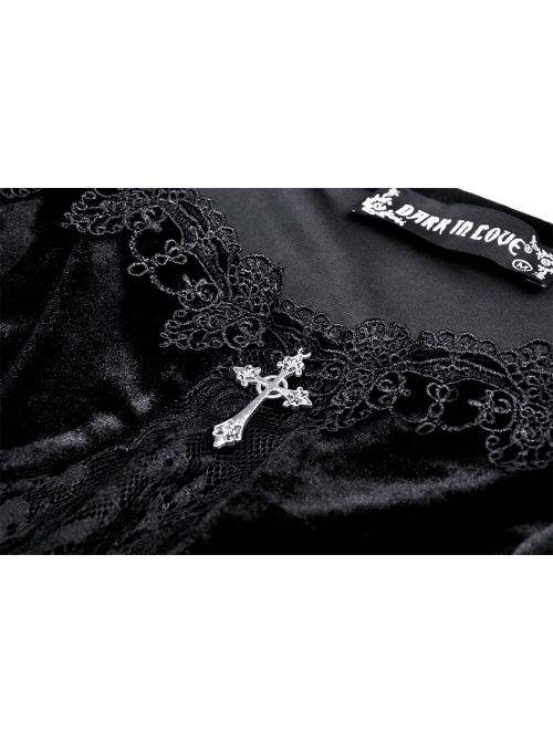 Black Pagoda Sleeve Square Neck Velvet Lace Up Sexy Gothic Cool Double Princess Dress
