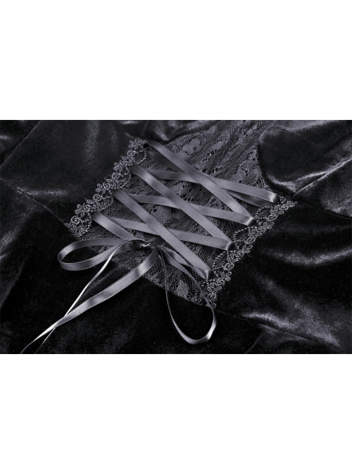 Black Pagoda Sleeve Square Neck Velvet Lace Up Sexy Gothic Cool Double Princess Dress