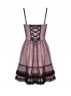 Cool Black Mesh Double Layer Pink Cute Punk Sling Side Zipper Tube Top Doll Dress