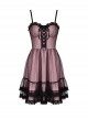 Cool Black Mesh Double Layer Pink Cute Punk Sling Side Zipper Tube Top Doll Dress
