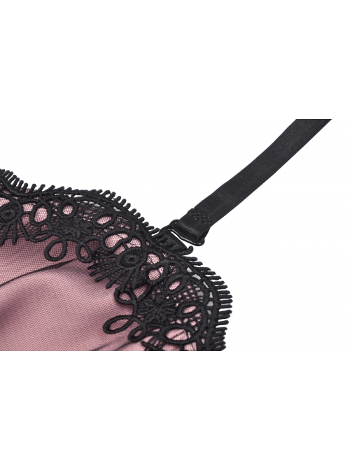Cool Black Mesh Double Layer Pink Cute Punk Sling Side Zipper Tube Top Doll Dress