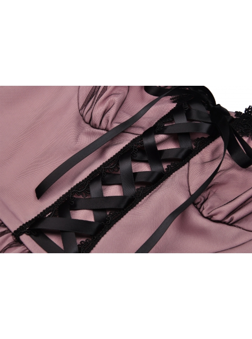 Cool Black Mesh Double Layer Pink Cute Punk Sling Side Zipper Tube Top Doll Dress