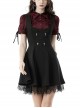 Lace Black Wide Strap Low Cut Gothic Bow Belt Mystery Dress