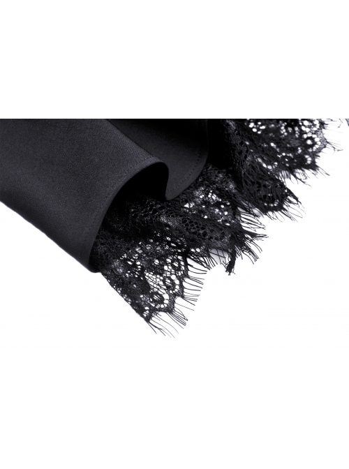 Lace Black Wide Strap Low Cut Gothic Bow Belt Mystery Dress