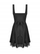 Lace Black Wide Strap Low Cut Gothic Bow Belt Mystery Dress