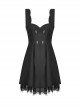 Lace Black Wide Strap Low Cut Gothic Bow Belt Mystery Dress