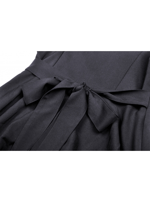 Lace Black Wide Strap Low Cut Gothic Bow Belt Mystery Dress