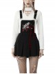 Black Suspender Pleated Skirt Print Pin Gothic Sexy Statement Suspender Skirt