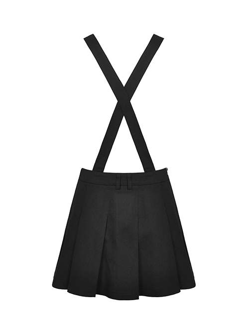 Black Suspender Pleated Skirt Print Pin Gothic Sexy Statement Suspender Skirt