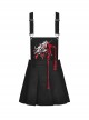 Black Suspender Pleated Skirt Print Pin Gothic Sexy Statement Suspender Skirt