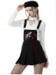 Black Suspender Pleated Skirt Print Pin Gothic Sexy Statement Suspender Skirt