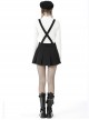 Black Suspender Pleated Skirt Print Pin Gothic Sexy Statement Suspender Skirt
