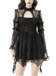 Sexy Lace Black Flared Sleeve Gorgeous Gothic Vintage Long Sleeve Off Shoulder Queen Dress