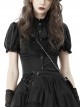 Lace Ruffle Neckline Black Sexy Palace Puff Sleeves Gothic Button Personality Strap Short Shirt