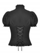 Lace Ruffle Neckline Black Sexy Palace Puff Sleeves Gothic Button Personality Strap Short Shirt
