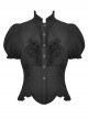 Lace Ruffle Neckline Black Sexy Palace Puff Sleeves Gothic Button Personality Strap Short Shirt