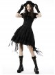 Lace Ruffle Neckline Black Sexy Palace Puff Sleeves Gothic Button Personality Strap Short Shirt