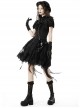 Lace Ruffle Neckline Black Sexy Palace Puff Sleeves Gothic Button Personality Strap Short Shirt