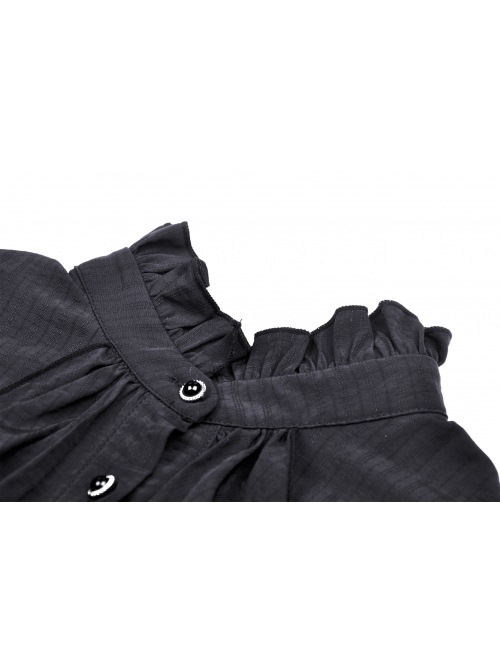 Lace Ruffle Neckline Black Sexy Palace Puff Sleeves Gothic Button Personality Strap Short Shirt