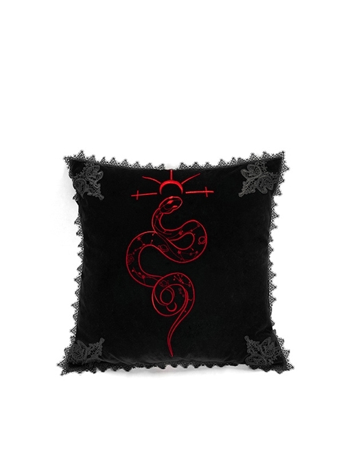 Gothic Serpent Embroidered Square Velvet Cushion Cover