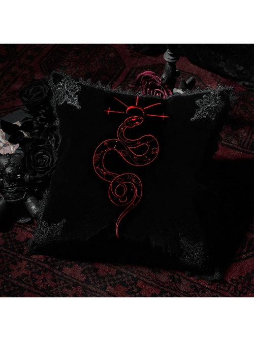 Gothic Serpent Embroidered Square Velvet Cushion Cover