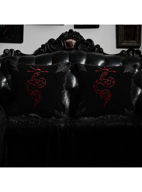 Gothic Serpent Embroidered Square Velvet Cushion Cover