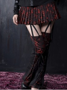 Gothic Cute Black Pleated Skirt With Long Leggings