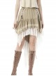Lace Double Layer Apricot Steampunk High Waist Irregular Frill Long Back Tuxedo Skirt