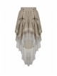Lace Double Layer Apricot Steampunk High Waist Irregular Frill Long Back Tuxedo Skirt