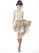 Lace Double Layer Apricot Steampunk High Waist Irregular Frill Long Back Tuxedo Skirt