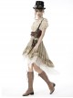Lace Double Layer Apricot Steampunk High Waist Irregular Frill Long Back Tuxedo Skirt