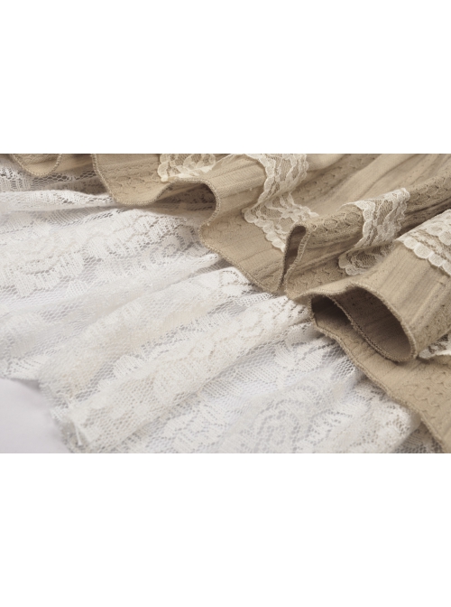 Lace Double Layer Apricot Steampunk High Waist Irregular Frill Long Back Tuxedo Skirt
