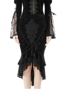 Lace Stitching Black Package Hip Sexy Gothic Classic Queen Jacquard Fishtail Skirt