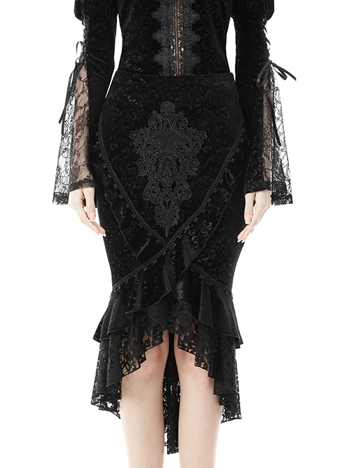 Lace Stitching Black Package Hip Sexy Gothic Classic Queen Jacquard Fishtail Skirt