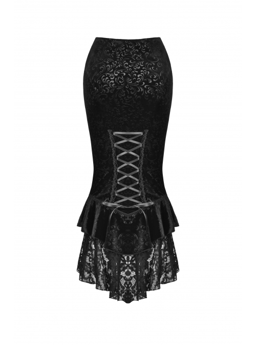 Lace Stitching Black Package Hip Sexy Gothic Classic Queen Jacquard Fishtail Skirt