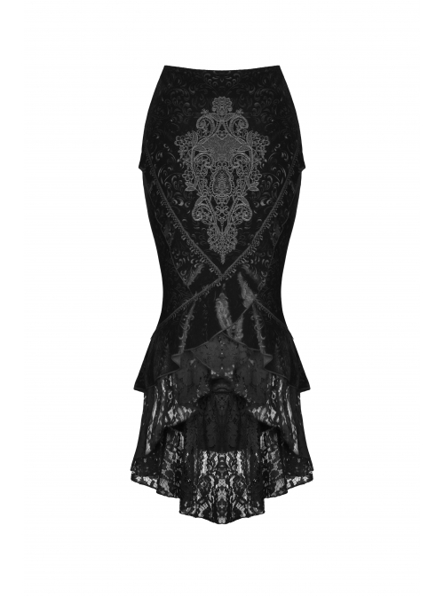 Lace Stitching Black Package Hip Sexy Gothic Classic Queen Jacquard Fishtail Skirt