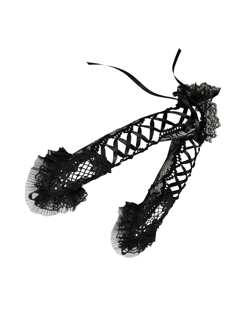 Fashion Tie-up Black Lace Gothic Long Gloves