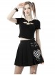 Cool Checkerboard Plaid Heart Punk Pin Personality Belt Buckle Sexy Black Pleated Skirt