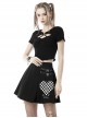 Cool Checkerboard Plaid Heart Punk Pin Personality Belt Buckle Sexy Black Pleated Skirt