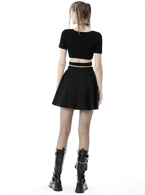 Cool Checkerboard Plaid Heart Punk Pin Personality Belt Buckle Sexy Black Pleated Skirt
