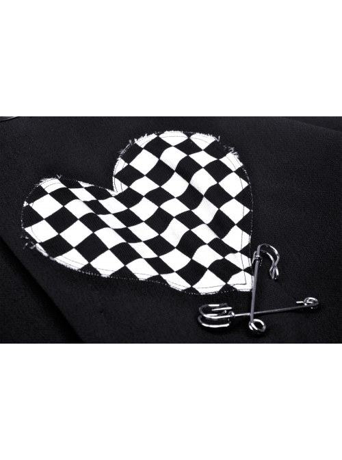 Cool Checkerboard Plaid Heart Punk Pin Personality Belt Buckle Sexy Black Pleated Skirt