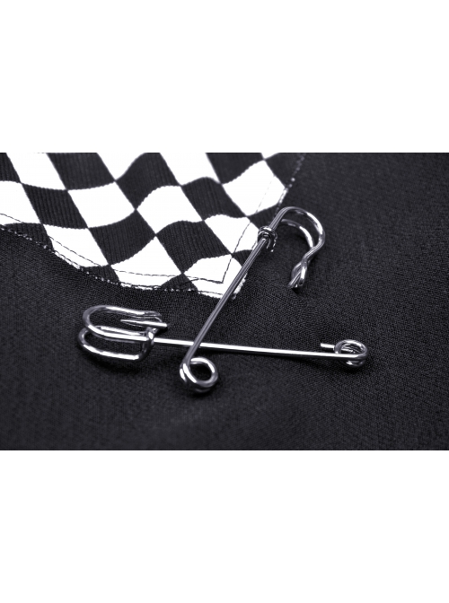 Cool Checkerboard Plaid Heart Punk Pin Personality Belt Buckle Sexy Black Pleated Skirt