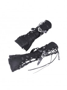 Punk Black Tie-up Ripped Design Long Gloves