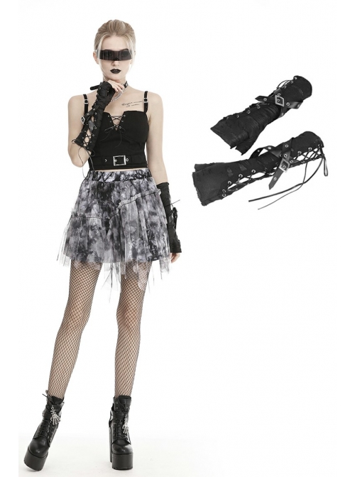 Punk Black Tie-up Ripped Design Long Gloves