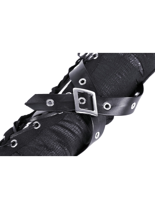 Punk Black Tie-up Ripped Design Long Gloves
