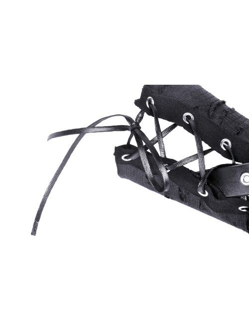 Punk Black Tie-up Ripped Design Long Gloves