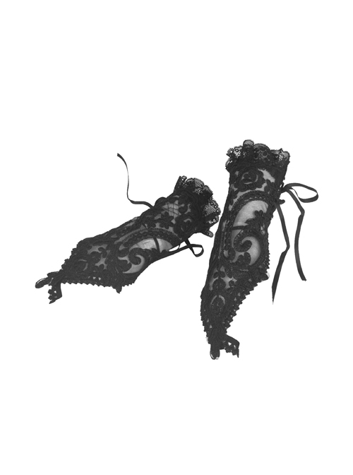 Gothic Lolita Elegant Black Embroidery Lace Gloves